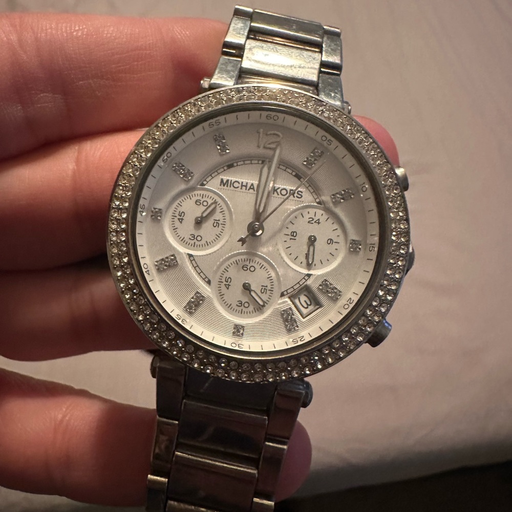 Michael Kors Silver Chronograph Watch with Crystal Details